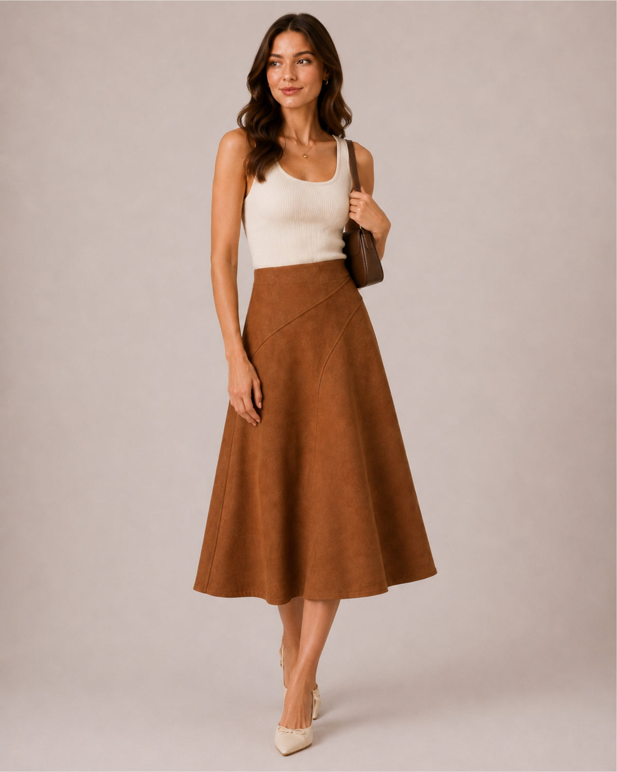 Women's Faux Suede A-Line Midi Skirt