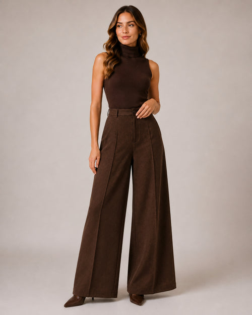 Women's Brown Wide Leg Trousers – Faux Suede