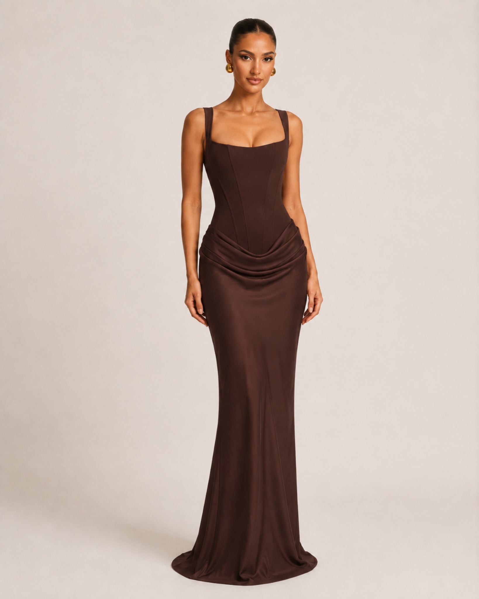 Women's Corset Bodycon Maxi Dress with Square Neck