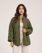 Women's Green Quilted Jacket – Relaxed Zip-Up Style