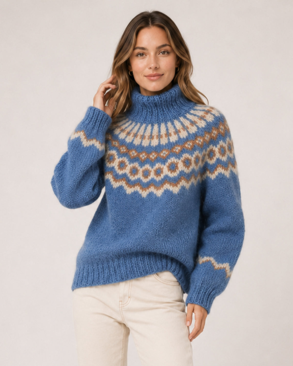 Women's Fair Isle Jumper Patterned High Neck Knitted Style
