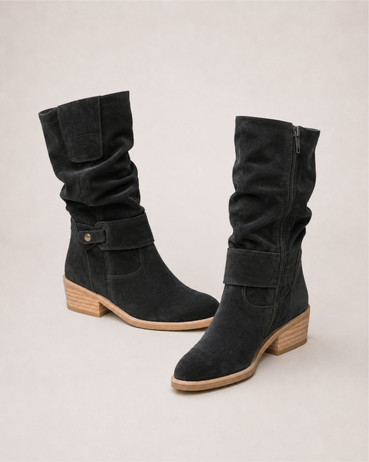 Women's Suede Slouch Boots Ankle Length Buckle Style