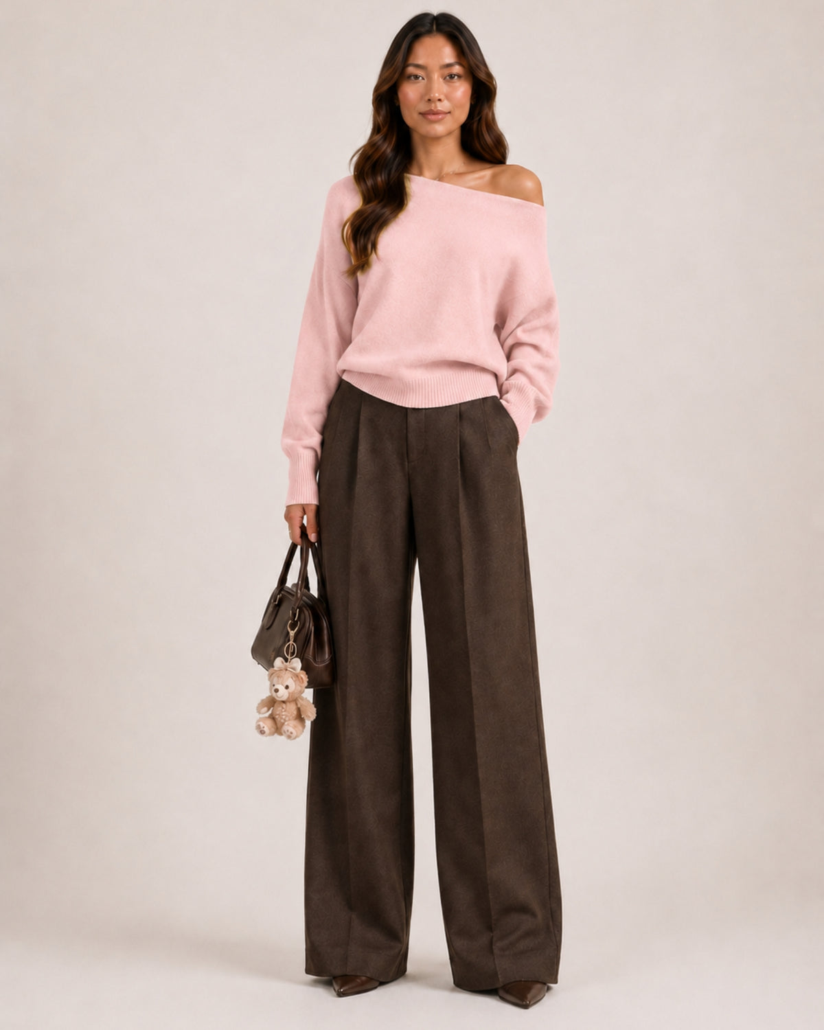 Women's Off Shoulder Knitted Jumper – Relaxed Asymmetric Knit