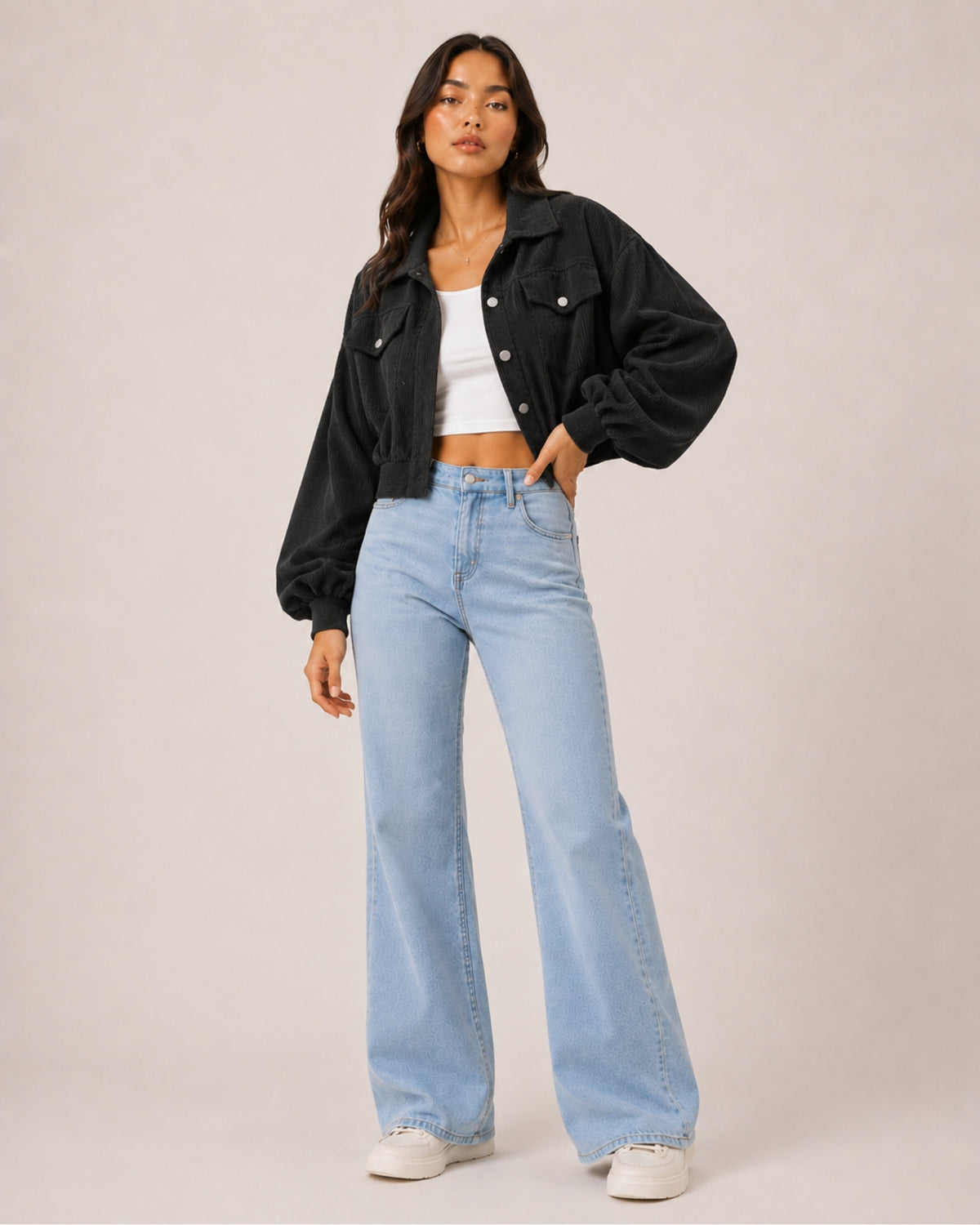 Women's Brown Corduroy Jacket – Cropped Button-Up Style