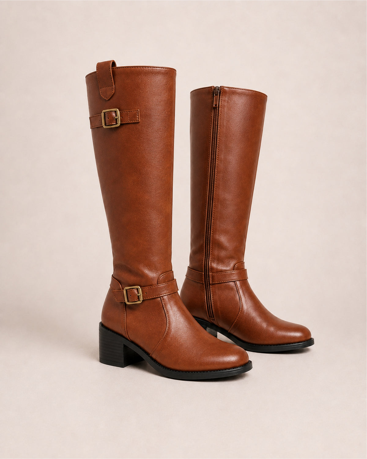 Women's Knee High Riding Boots with Buckle Detail