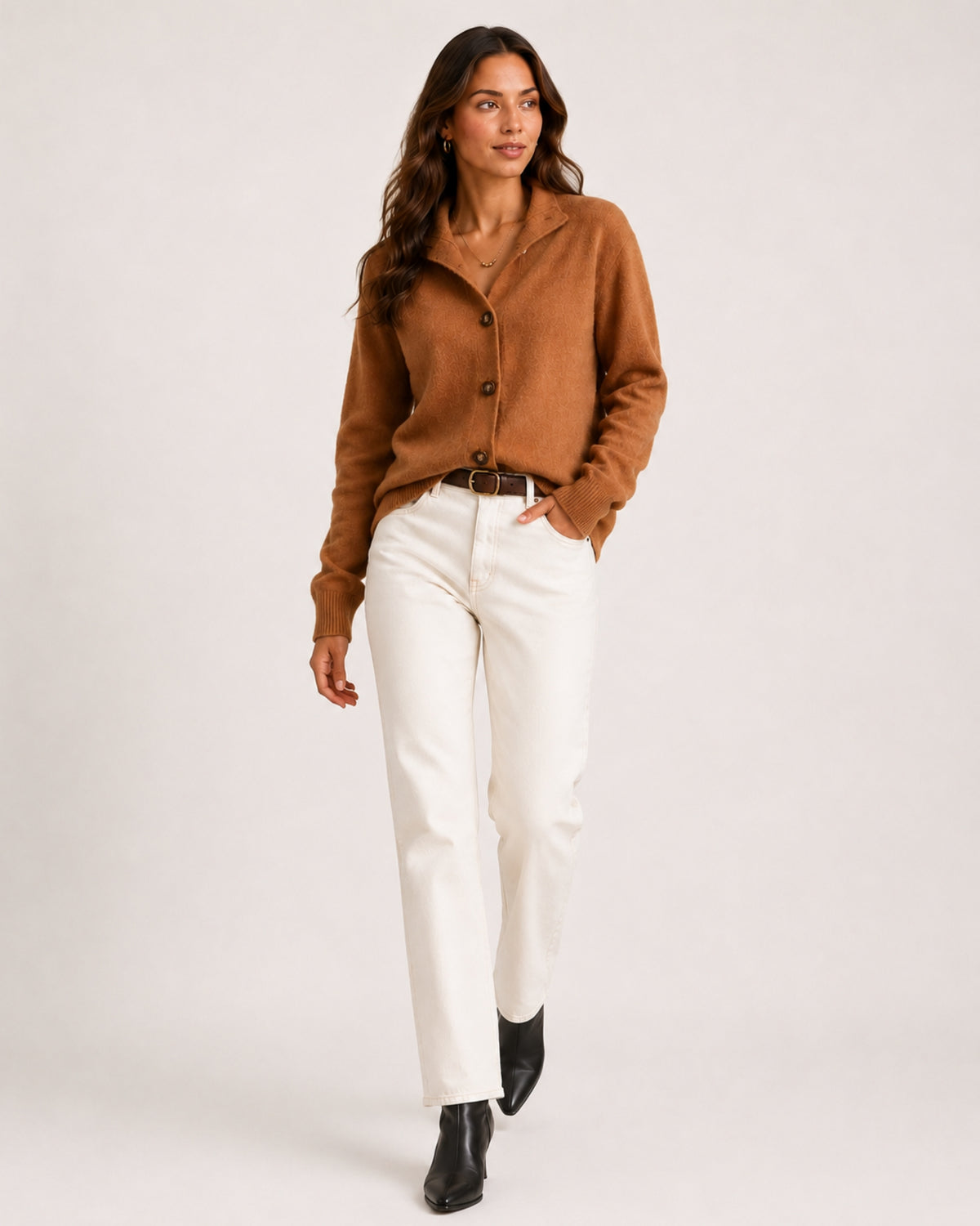 Women's Button-Up Knitted Cardigan with Collar