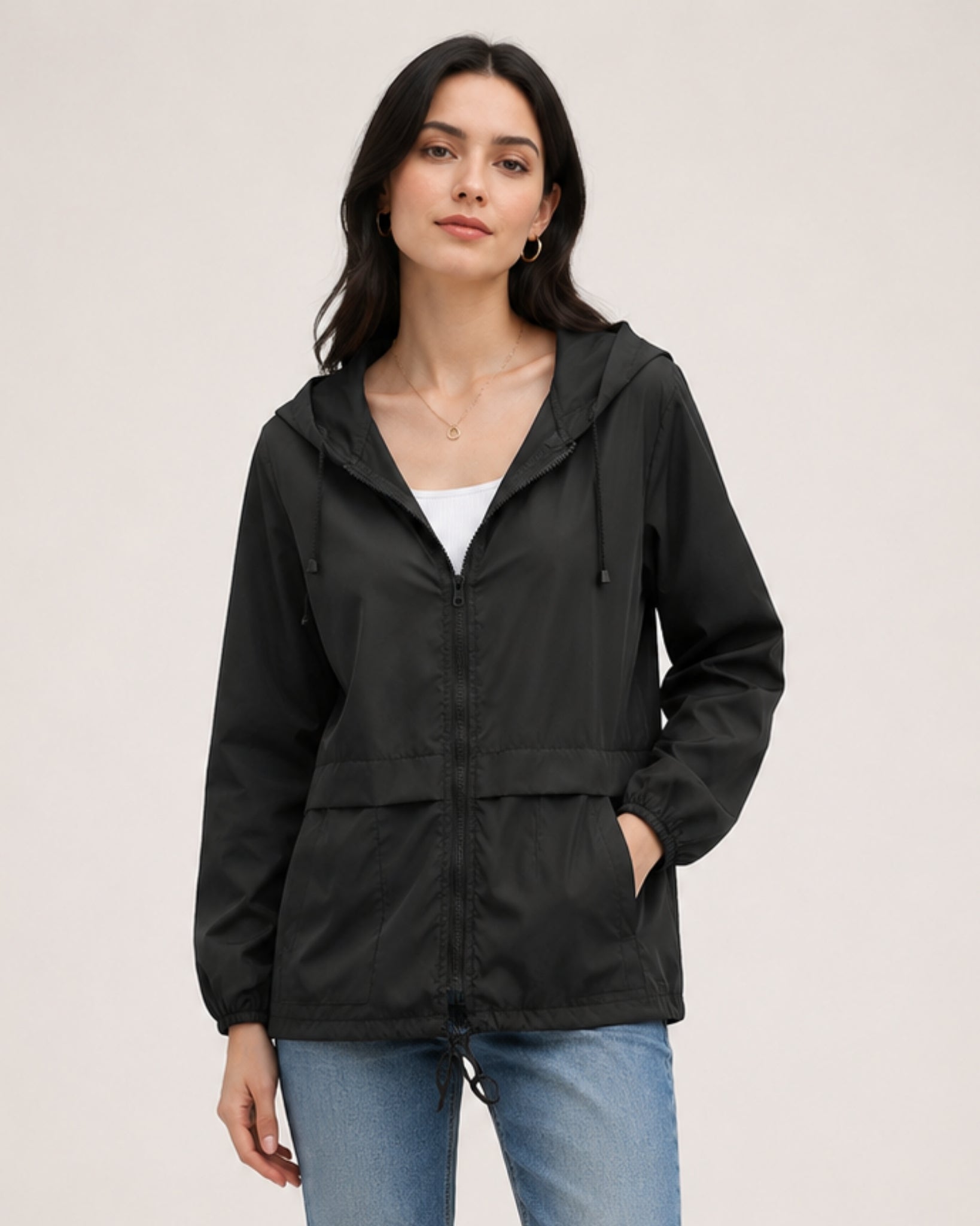 Women's Waterproof Jacket Lightweight Hooded Utility Style
