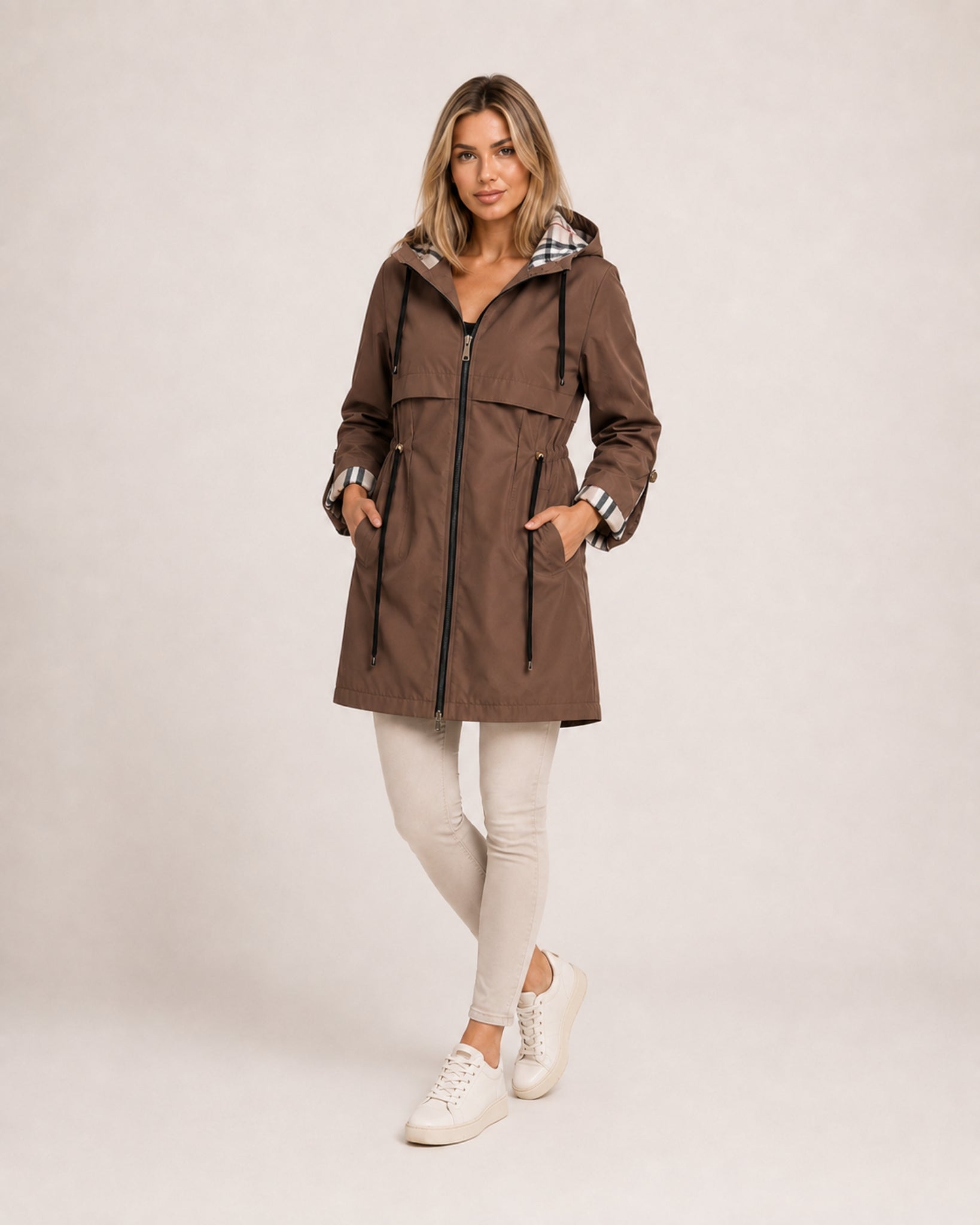Women's Hooded Parka Coat with Adjustable Waist