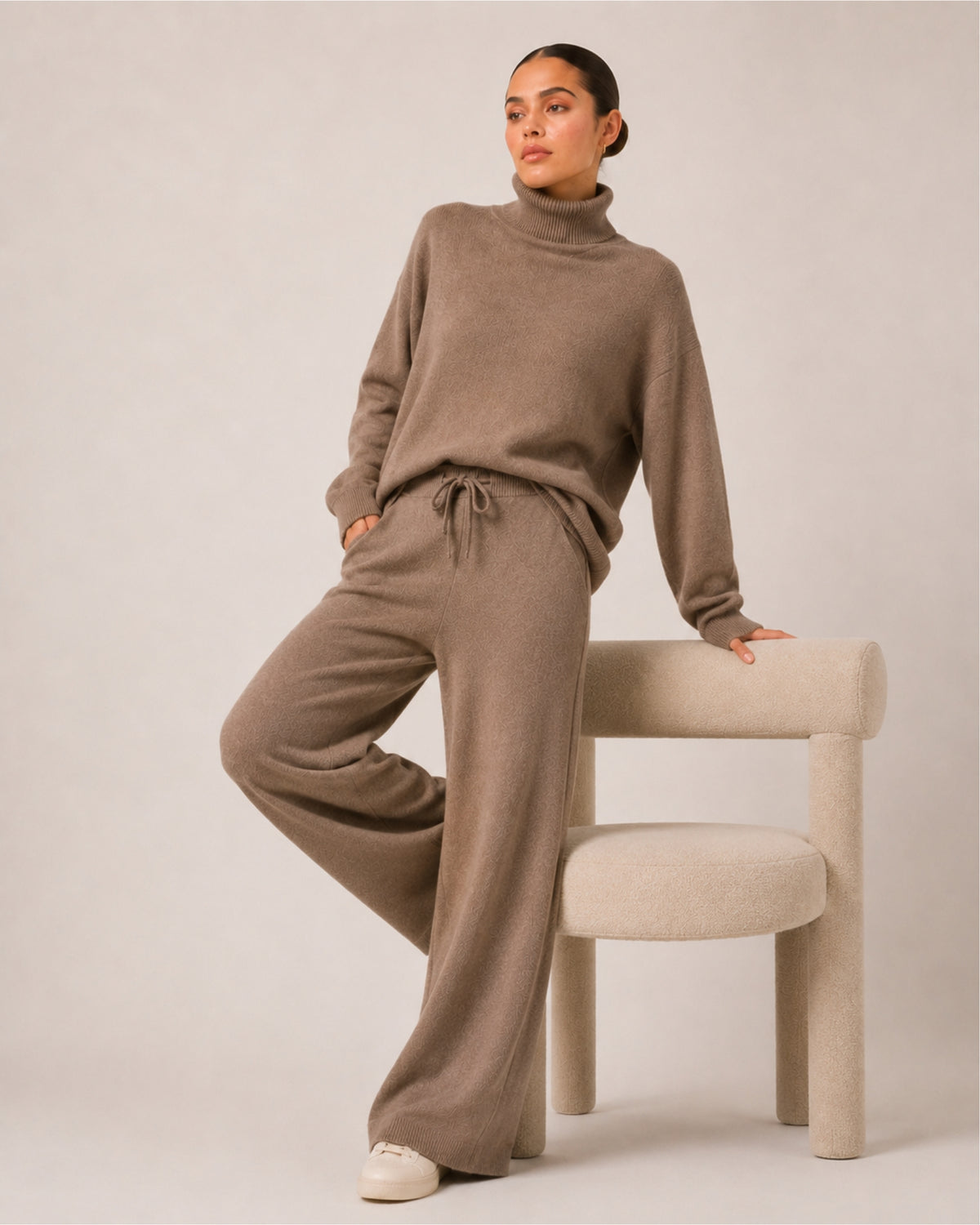 Women's Knitted Co-Ord Set with Wide Leg Trousers