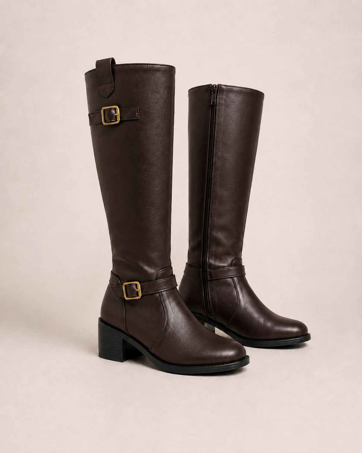 Women's Knee High Riding Boots with Buckle Detail
