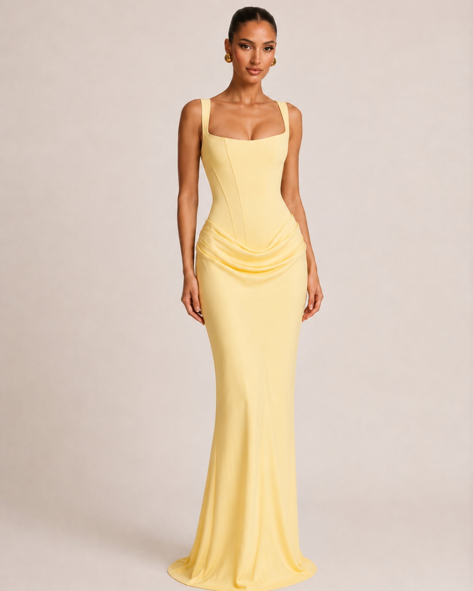 Women's Corset Bodycon Maxi Dress with Square Neck