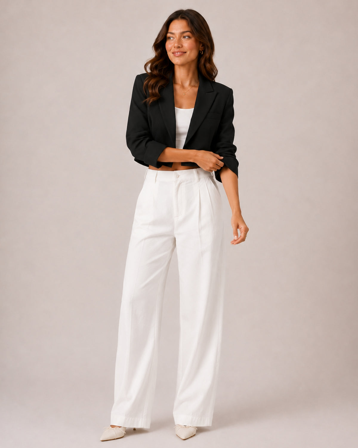 Women's Cropped Blazer with Notched Lapel
