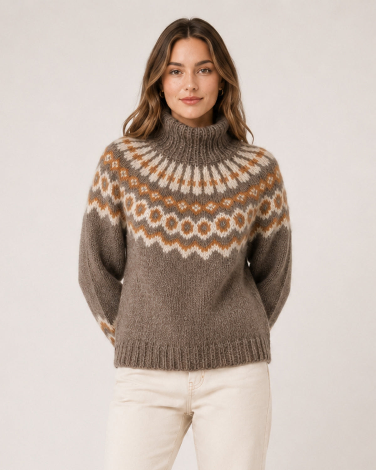 Women's Fair Isle Jumper Patterned High Neck Knitted Style
