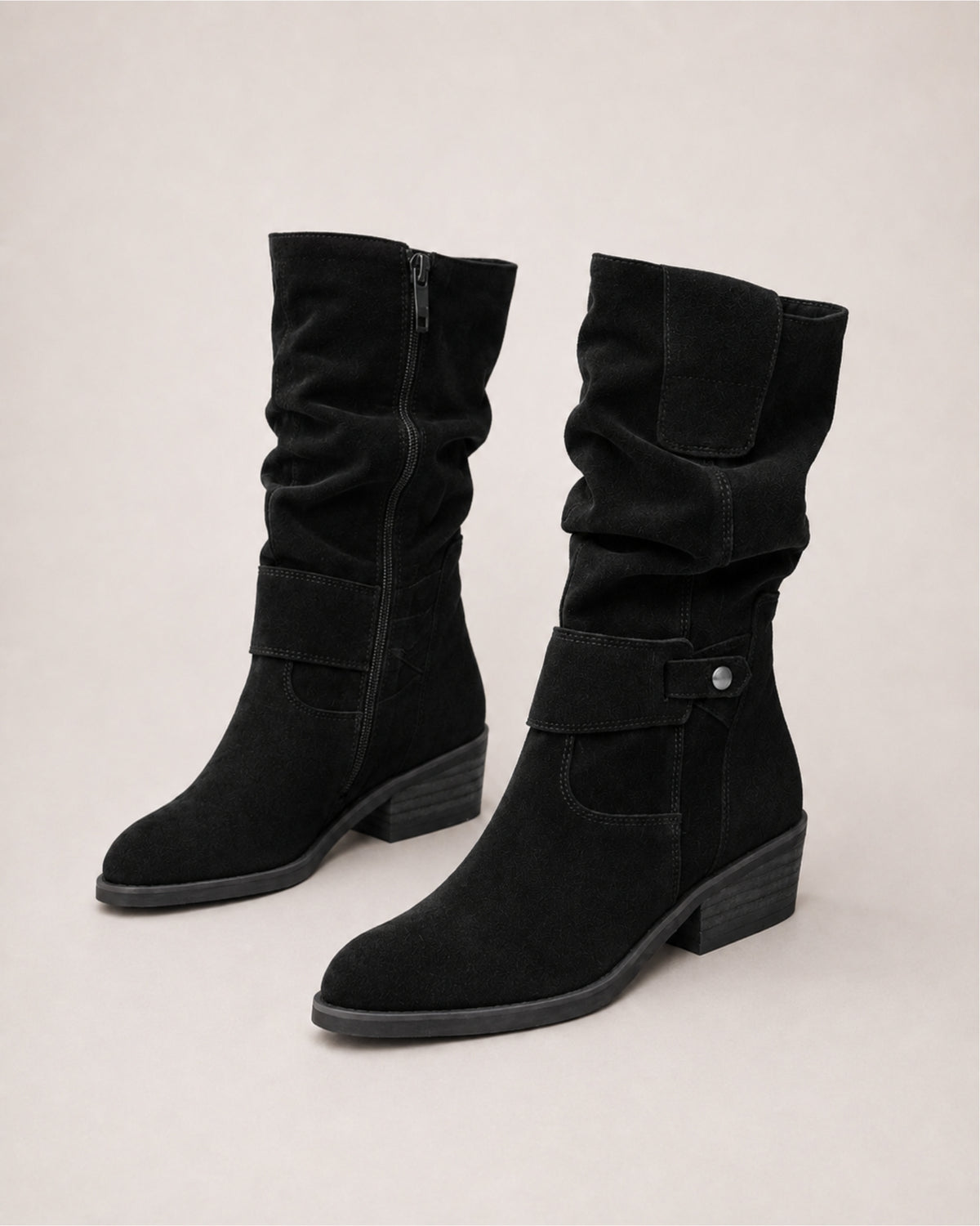 Women's Suede Slouch Boots Ankle Length Buckle Style