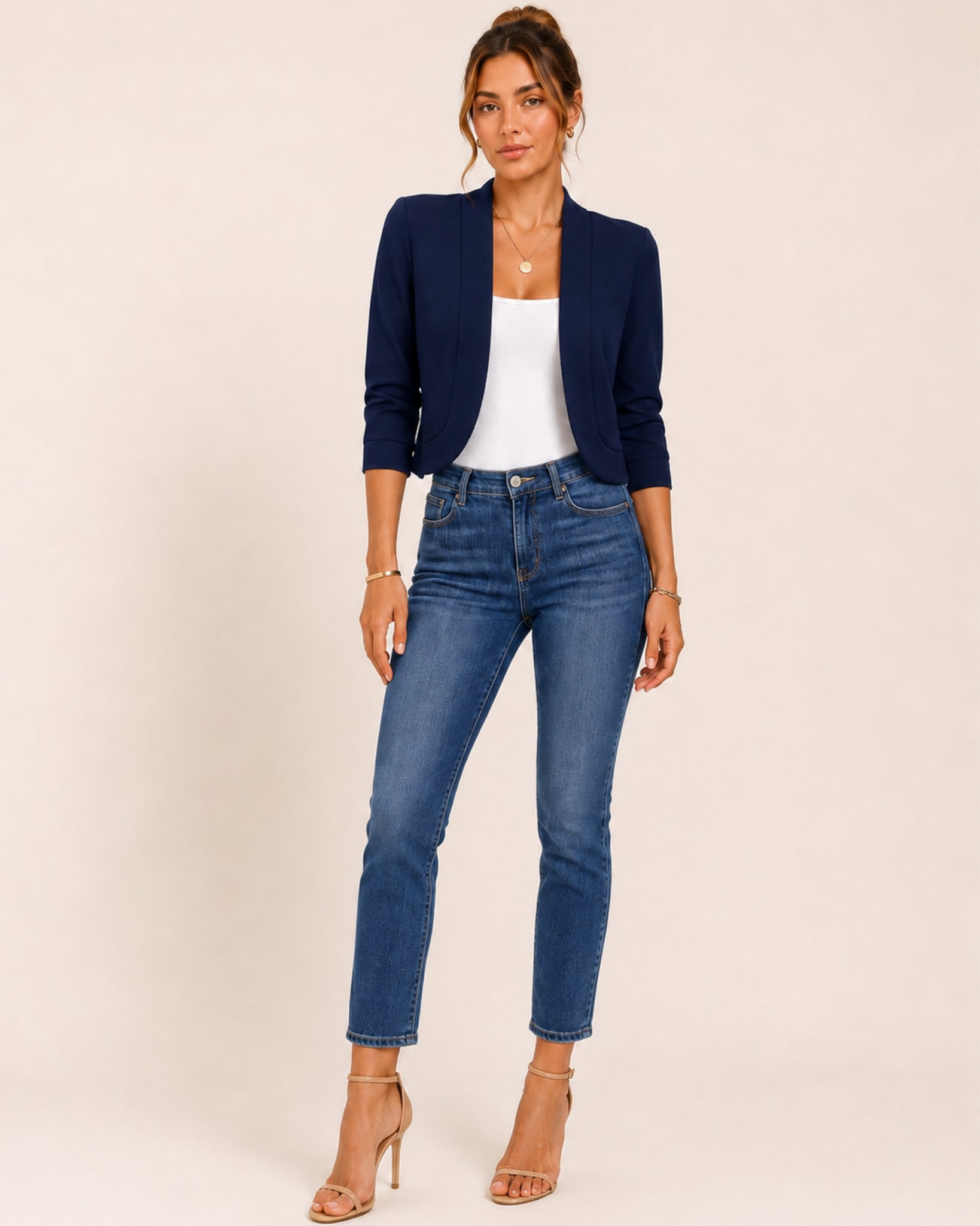 Women's Cropped Blazer with 3/4 Sleeves