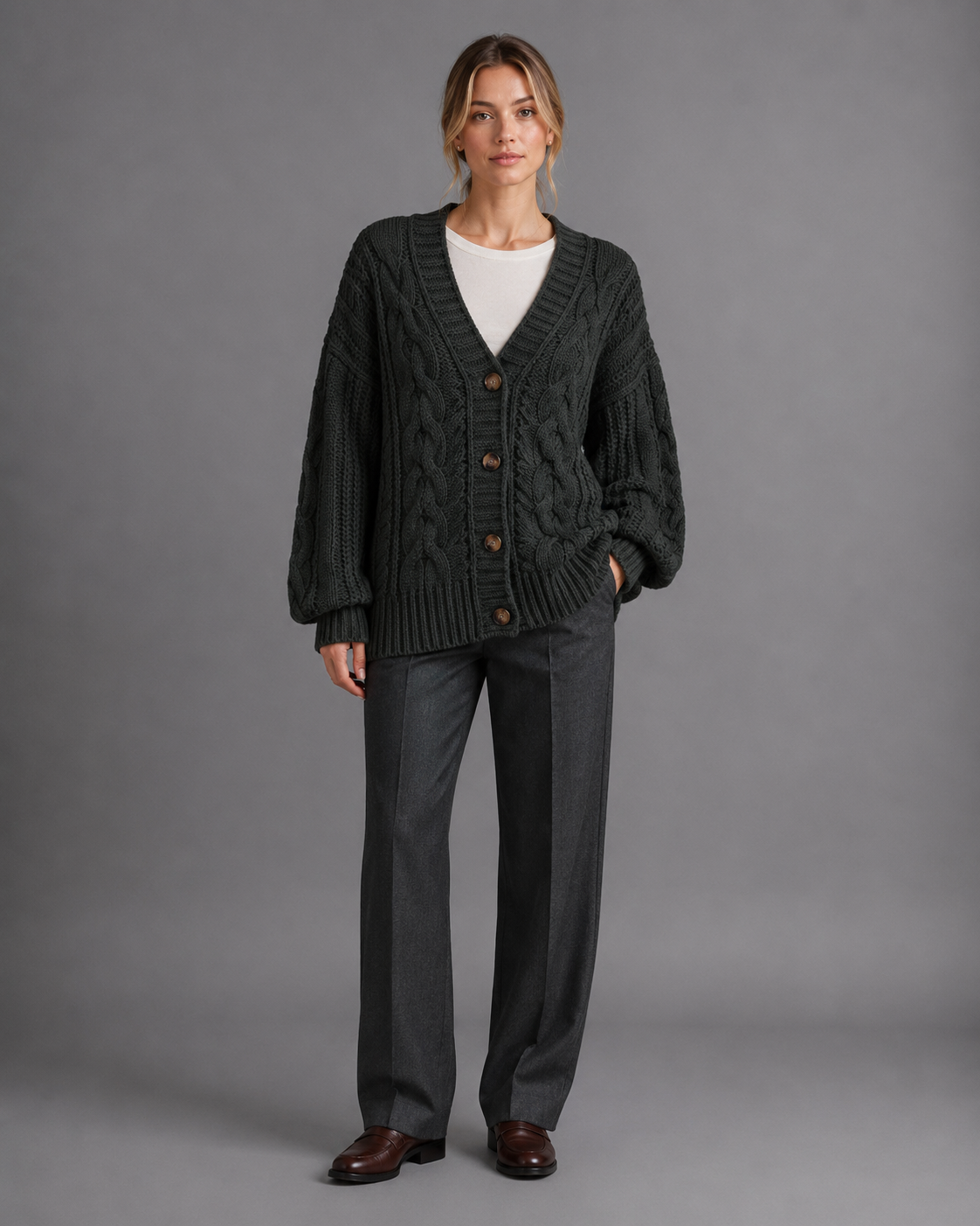 Women's Oversized Chunky Knit Cardigan – Button Up Knitted Cardigan