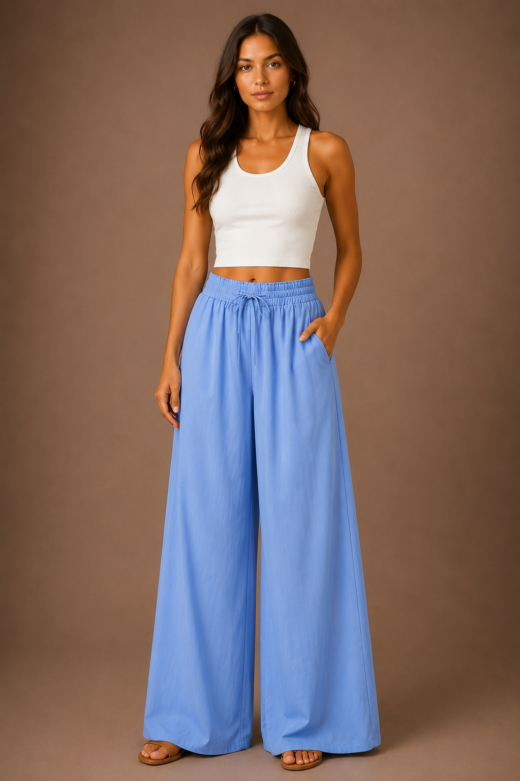 Women's Wide Leg Drawstring Trousers Lightweight Summer Trousers