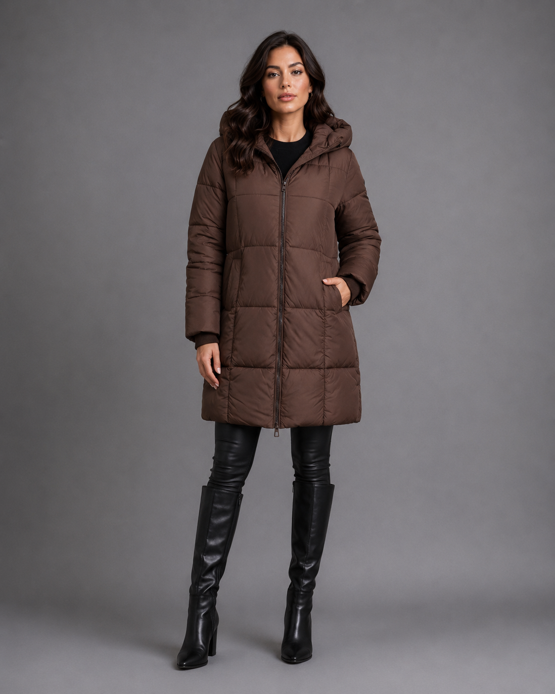 Women's Longline Padded Puffer Coat with Hood