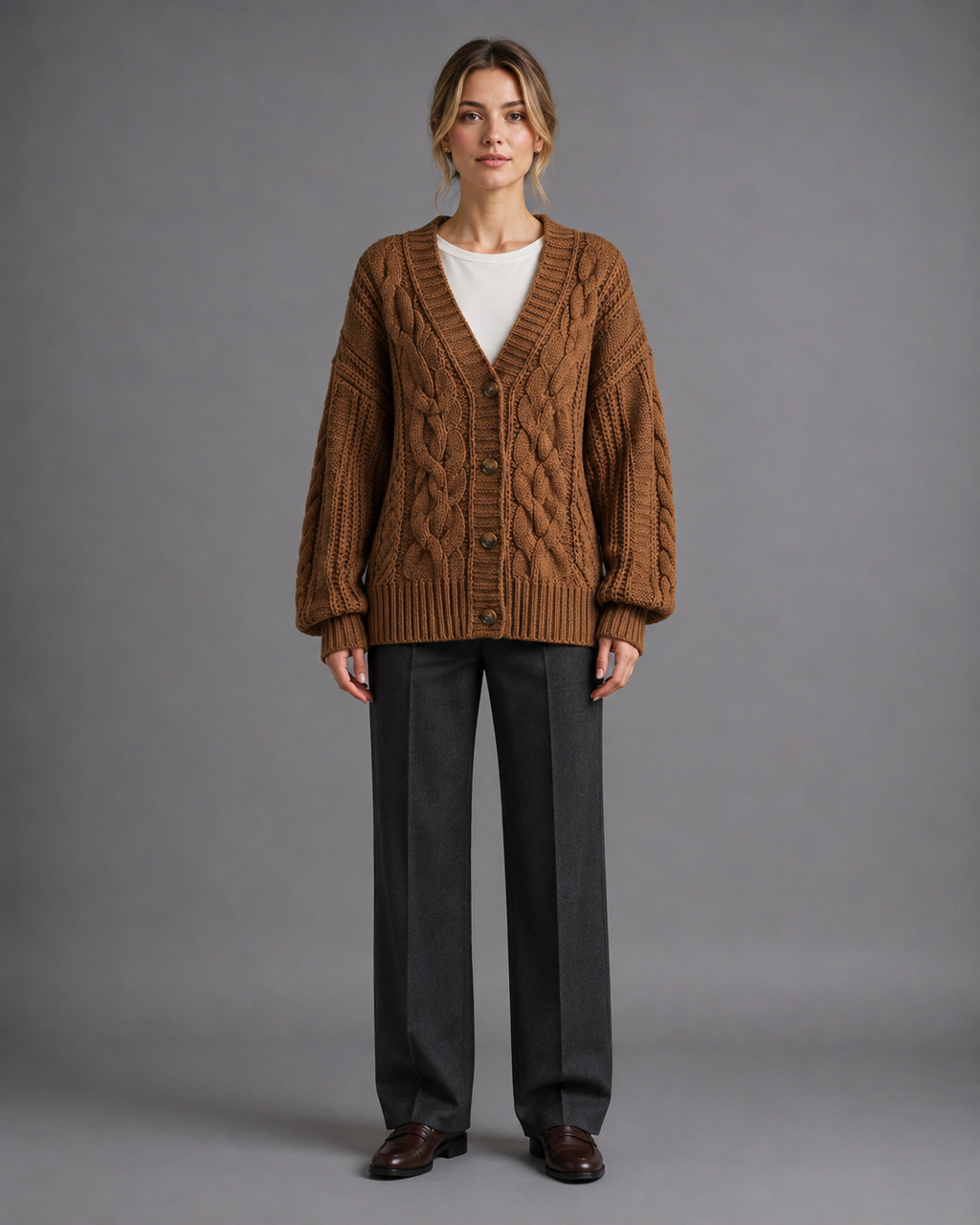 Women's Oversized Chunky Knit Cardigan – Button Up Knitted Cardigan
