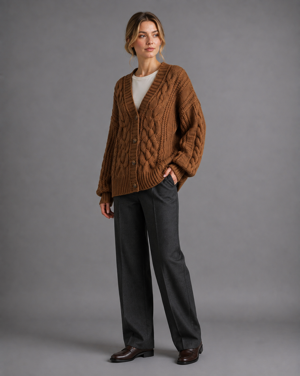 Women's Oversized Chunky Knit Cardigan – Button Up Knitted Cardigan