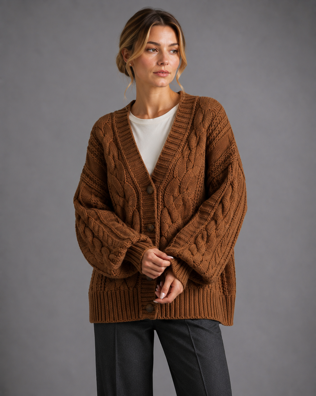 Women's Oversized Chunky Knit Cardigan – Button Up Knitted Cardigan