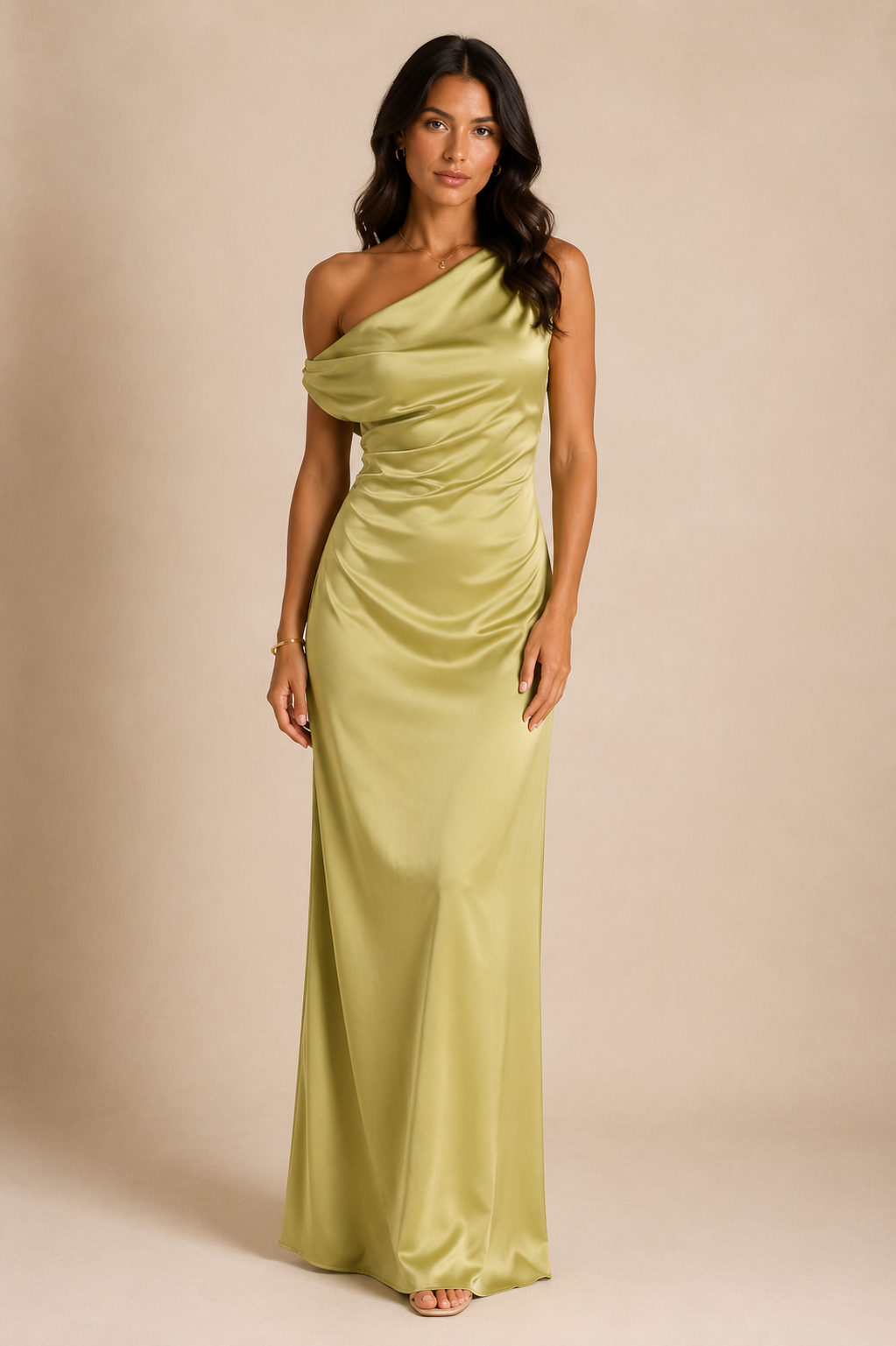 Women's Chartreuse Asymmetric Maxi Slip Dress
