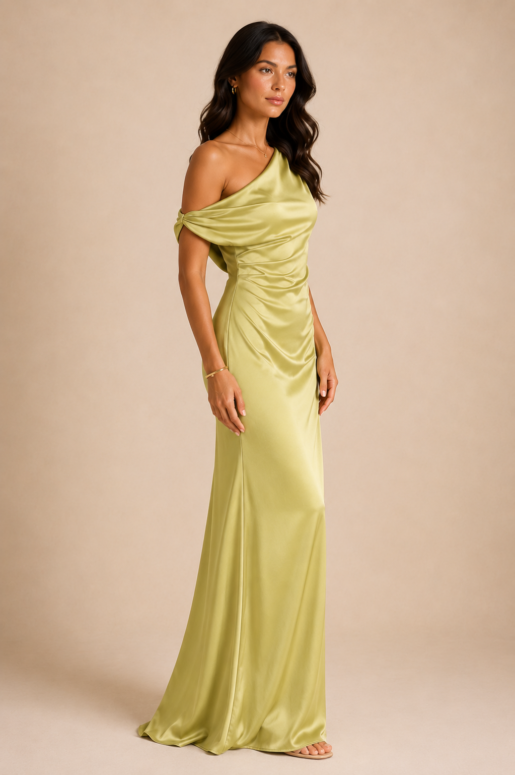 Women's Chartreuse Asymmetric Maxi Slip Dress