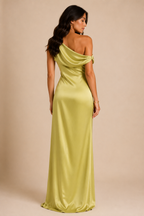 Women's Chartreuse Asymmetric Maxi Slip Dress