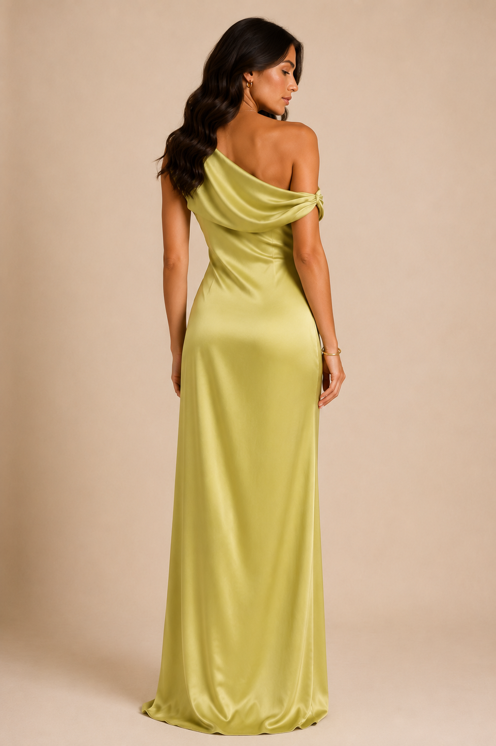 Women's Chartreuse Asymmetric Maxi Slip Dress