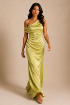 Women's Chartreuse Asymmetric Maxi Slip Dress