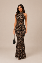 Women's Elegant Halterneck Co-Ord Set with Maxi Skirt