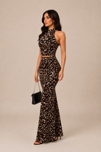 Women's Elegant Halterneck Co-Ord Set with Maxi Skirt