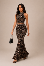 Women's Elegant Halterneck Co-Ord Set with Maxi Skirt