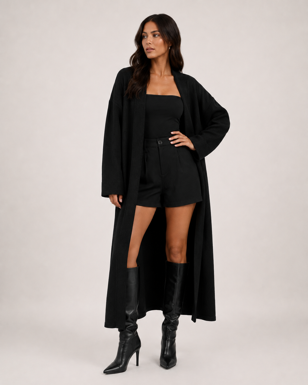 Women’s Long Knitted Coatigan – Open Front Longline Cardigan