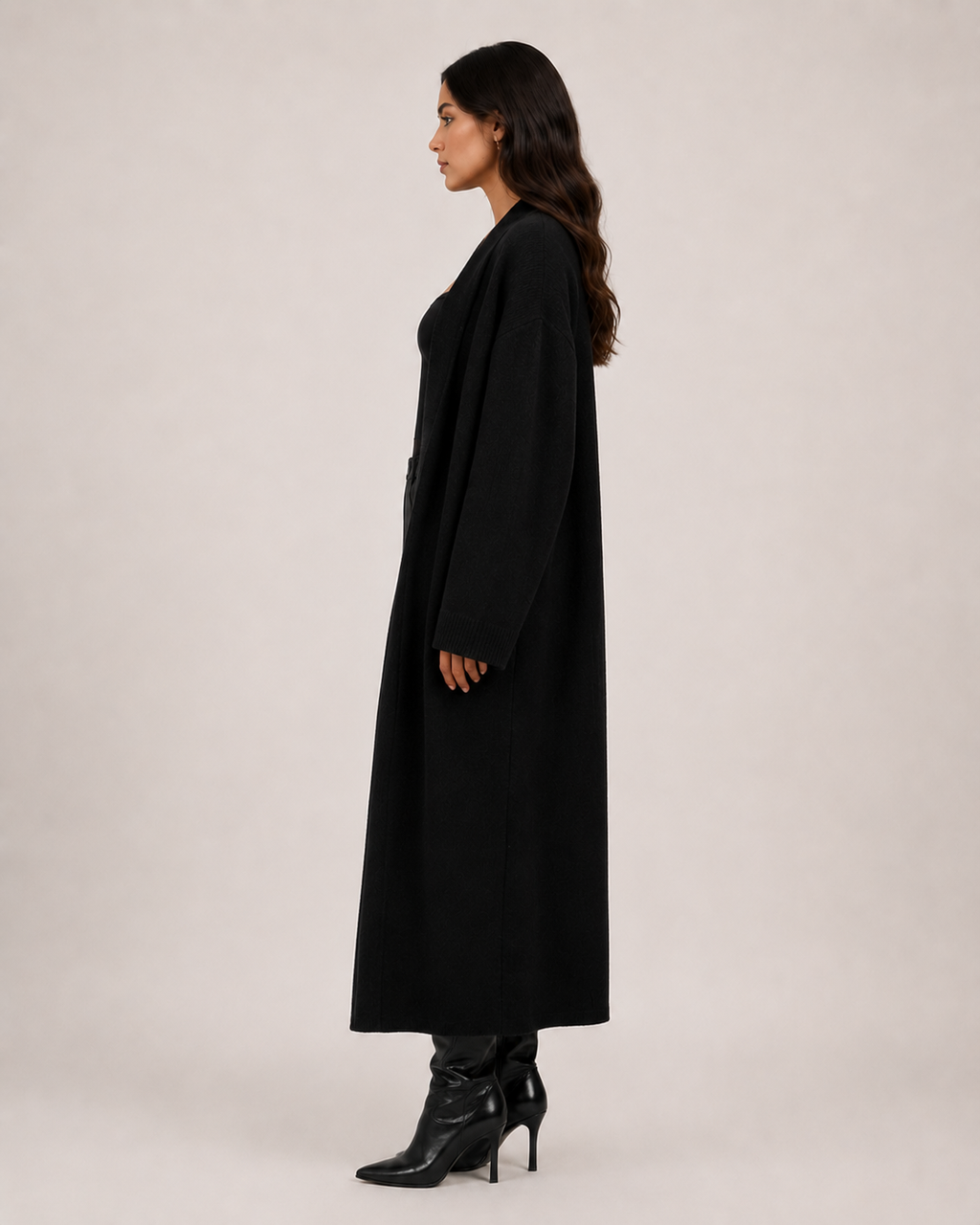 Women’s Long Knitted Coatigan – Open Front Longline Cardigan