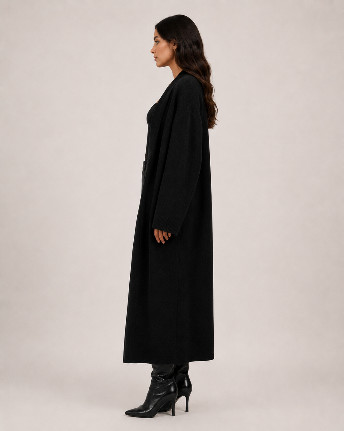 Women’s Long Knitted Coatigan – Open Front Longline Cardigan