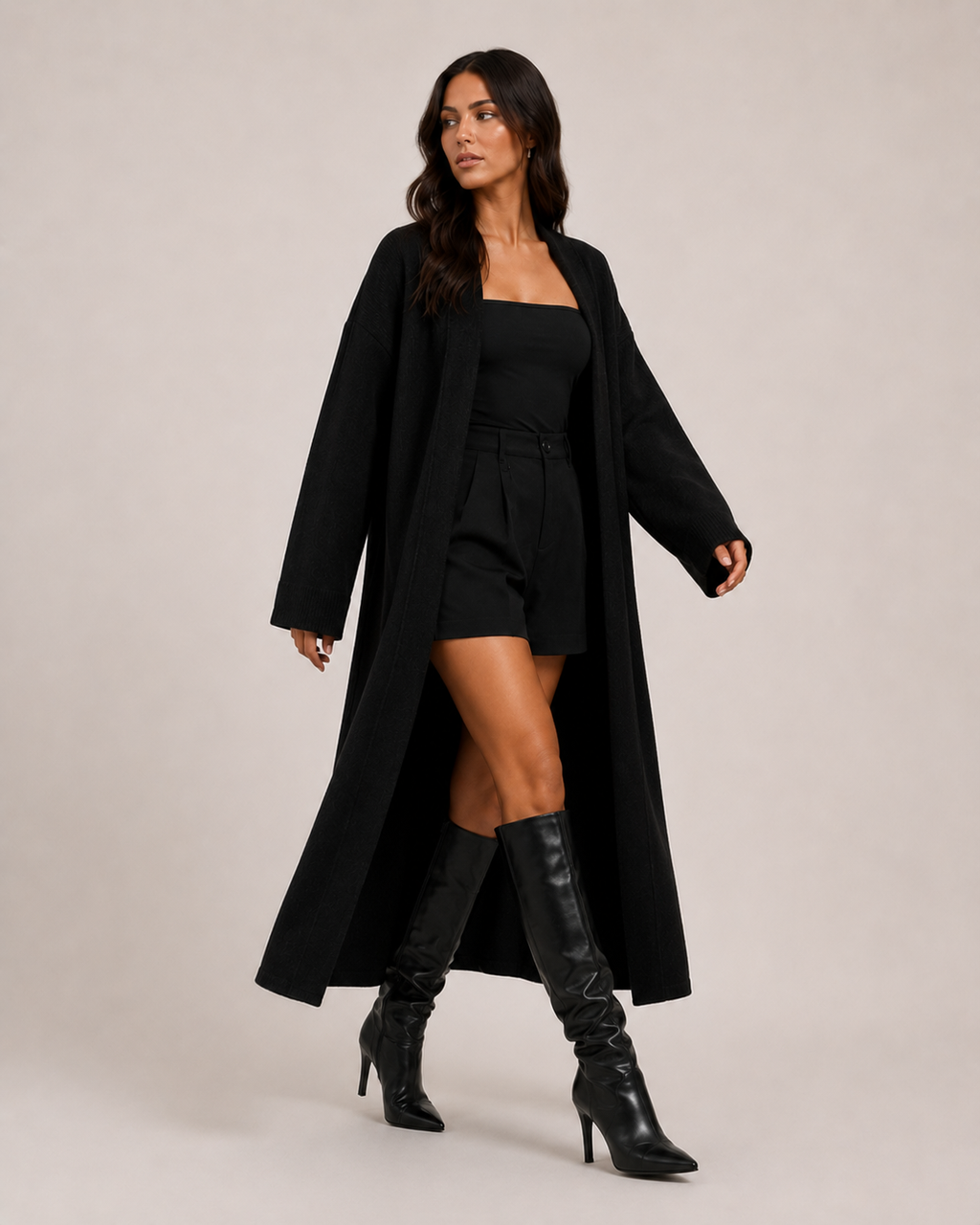 Women’s Long Knitted Coatigan – Open Front Longline Cardigan