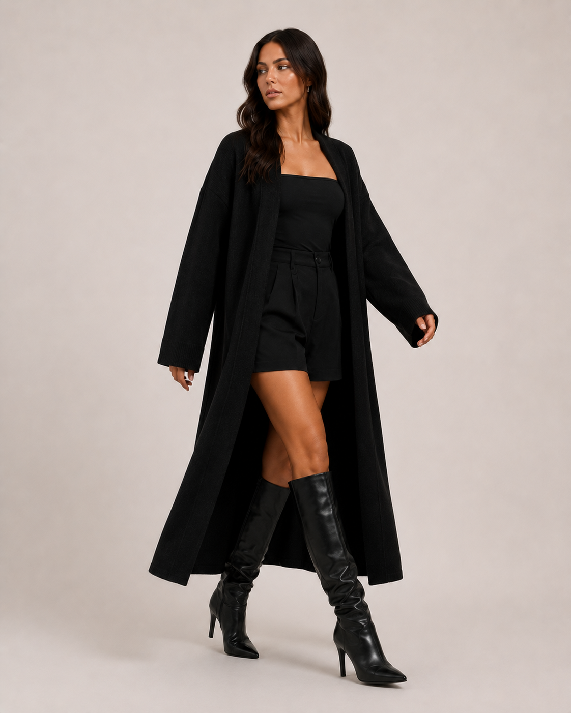 Women’s Long Knitted Coatigan – Open Front Longline Cardigan