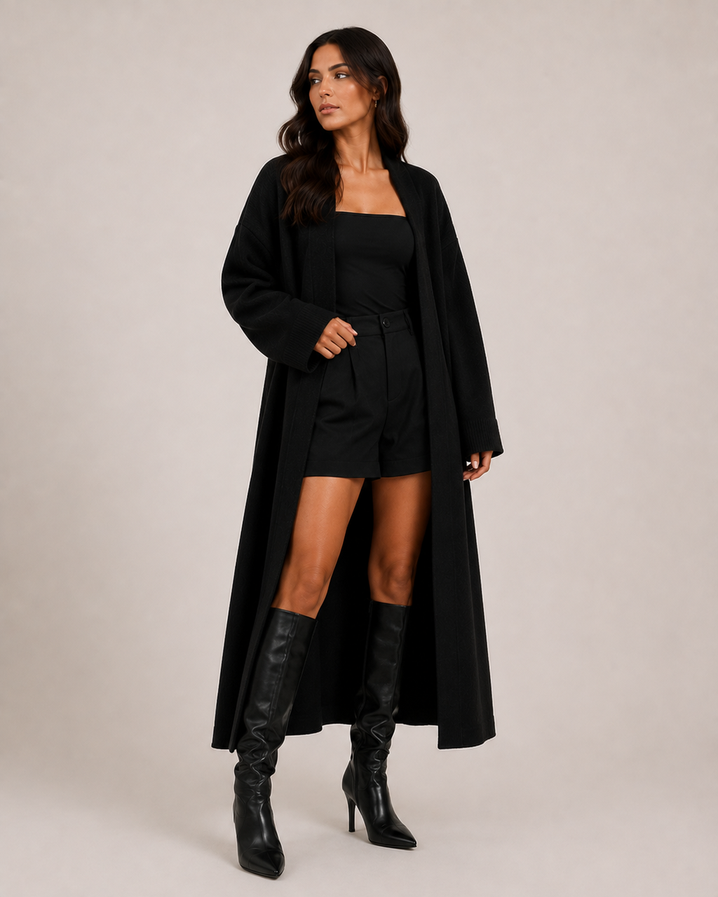 Women’s Long Knitted Coatigan – Open Front Longline Cardigan
