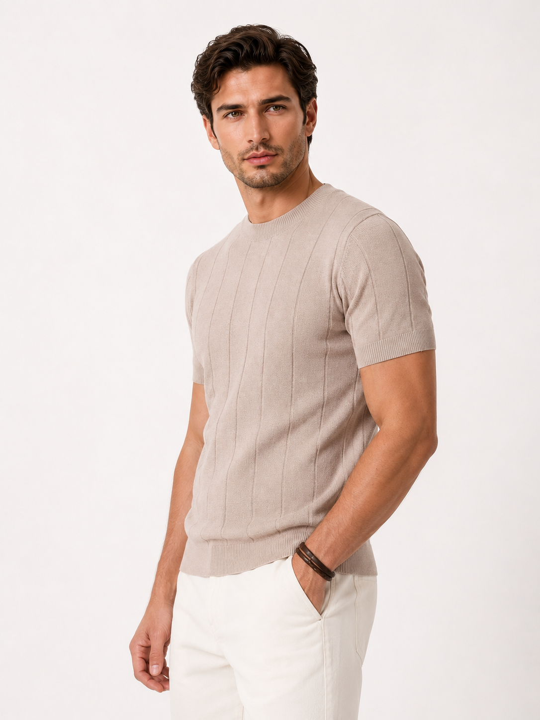 Men's Striped Short Sleeve Knit Shirt Casual Slim Fit Top