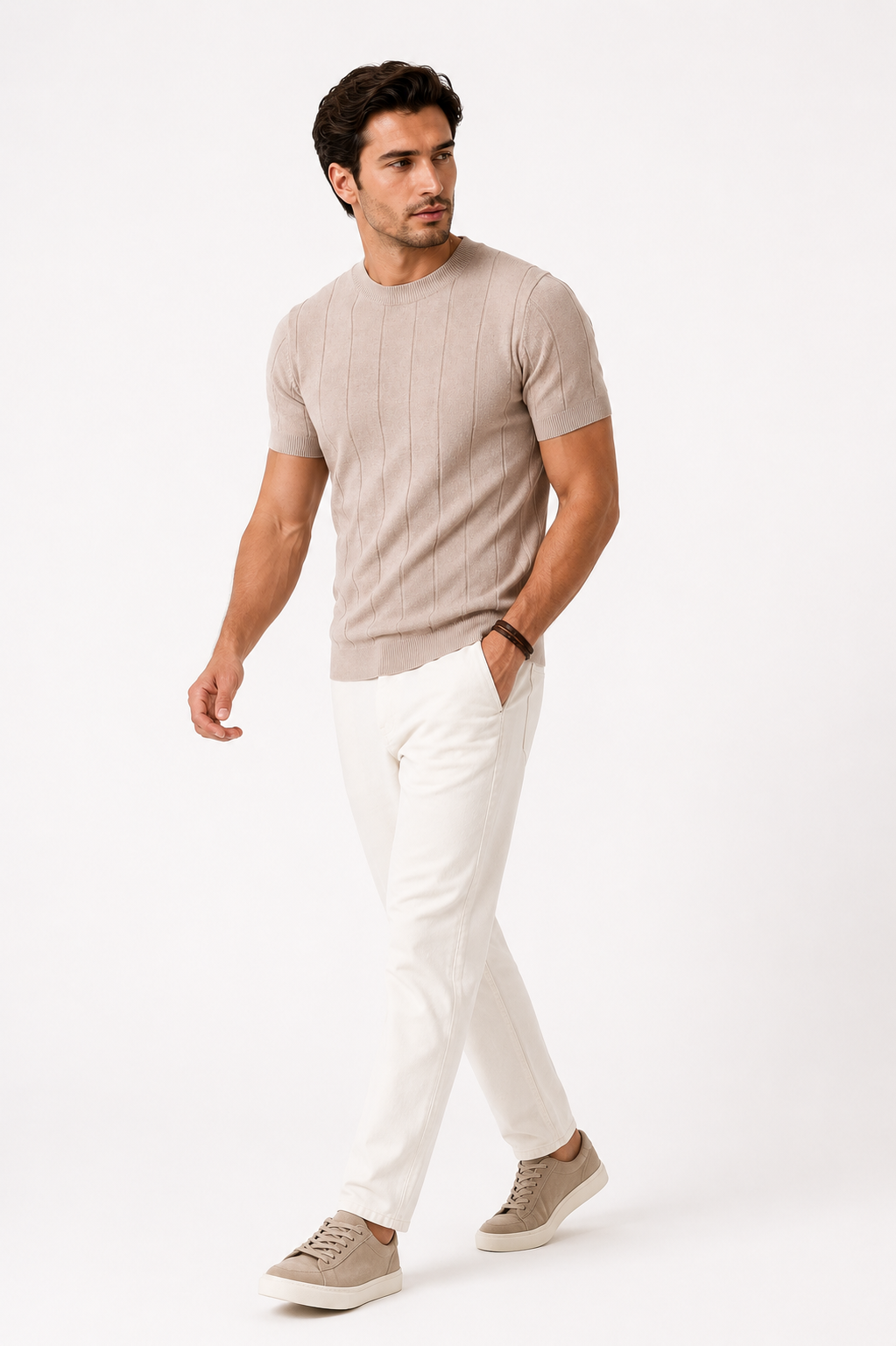 Men's Striped Short Sleeve Knit Shirt Casual Slim Fit Top