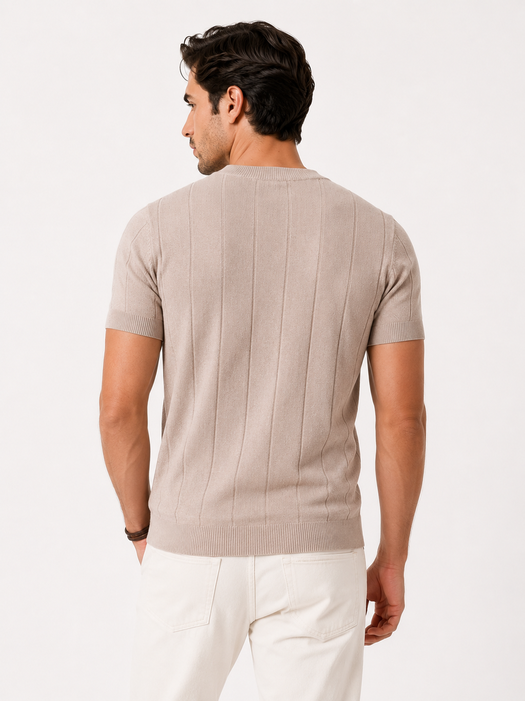 Men's Striped Short Sleeve Knit Shirt Casual Slim Fit Top