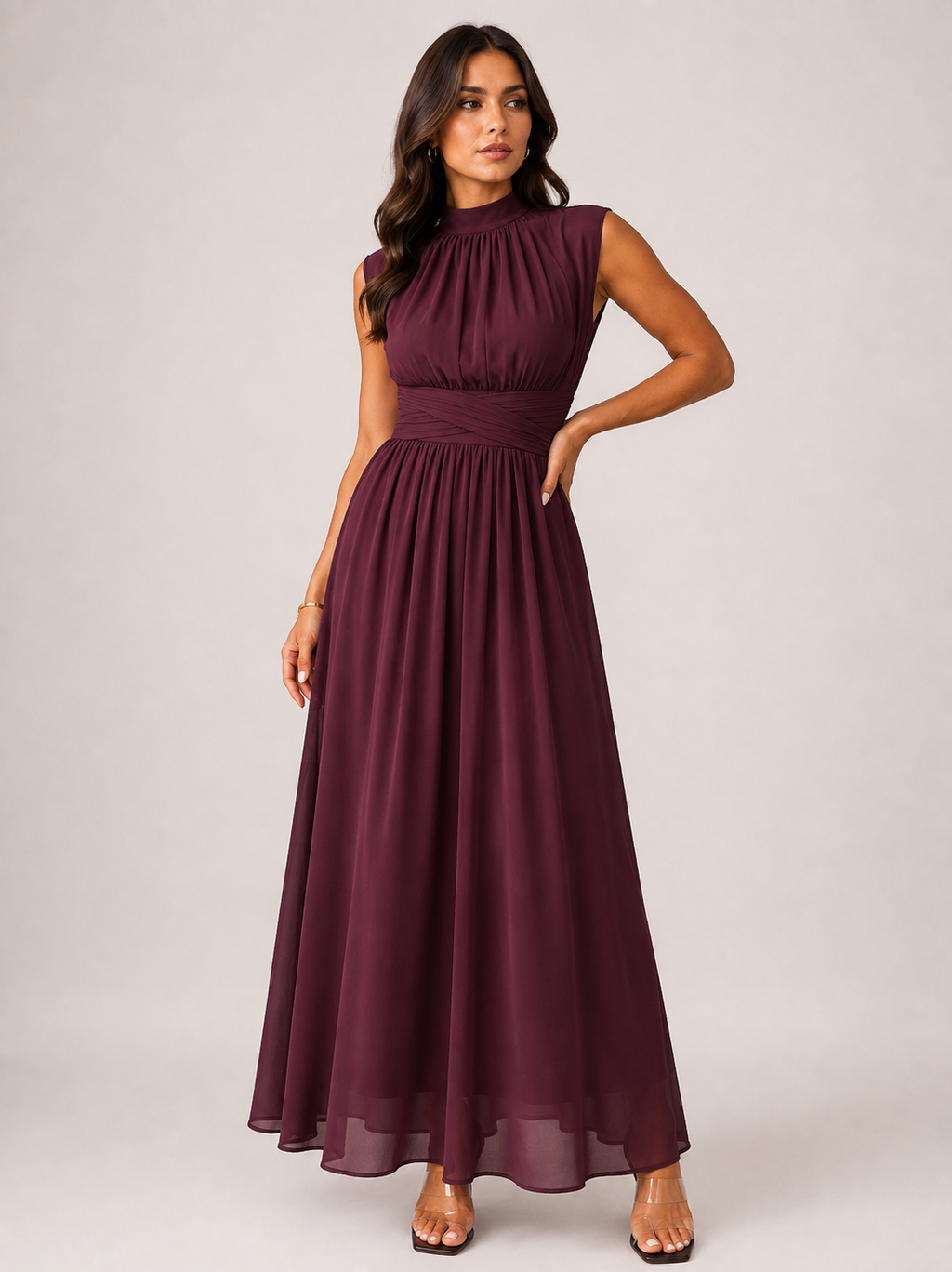 Women's High Neck Wedding Guest Maxi Dress