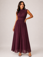 Women's High Neck Wedding Guest Maxi Dress