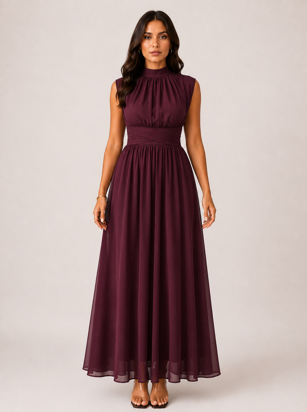Women's High Neck Wedding Guest Maxi Dress