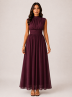 Women's High Neck Wedding Guest Maxi Dress