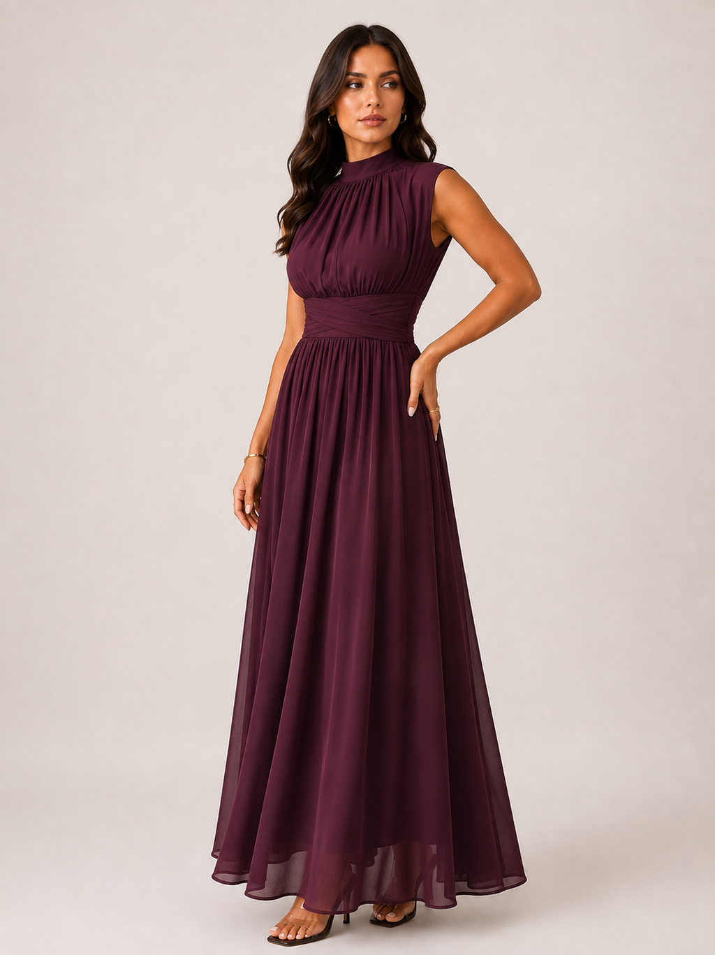 Women's High Neck Wedding Guest Maxi Dress