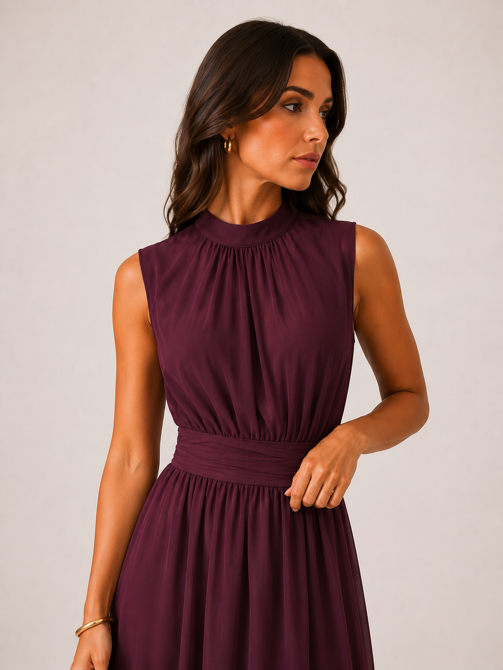 Women's High Neck Wedding Guest Maxi Dress