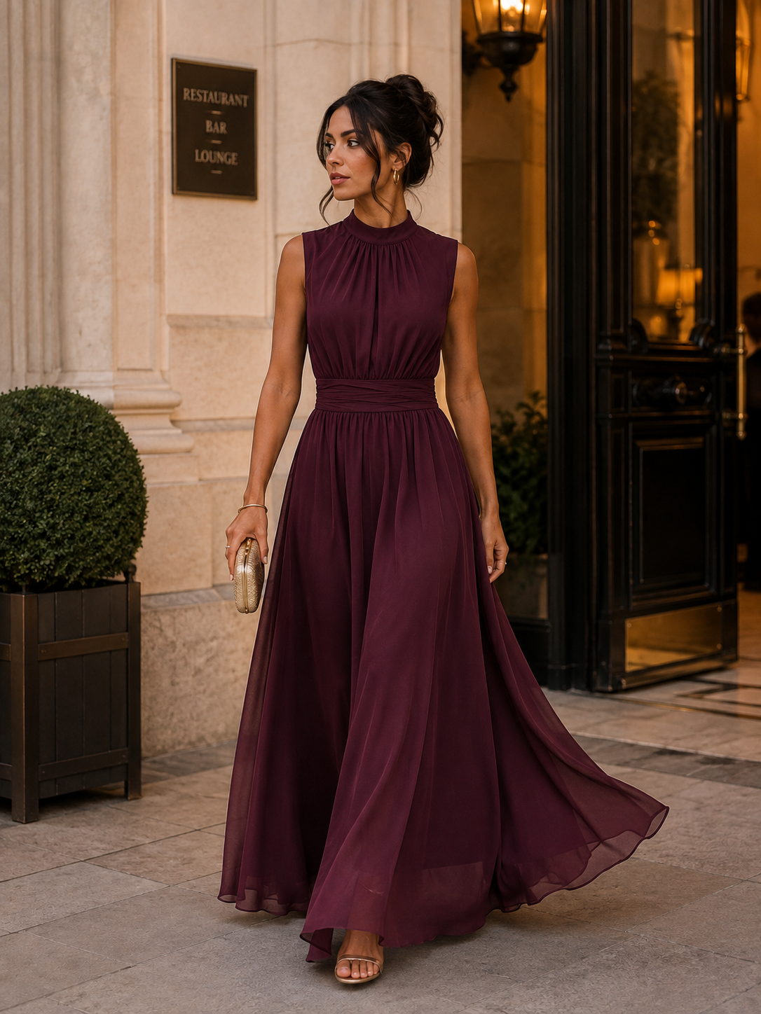 Women's High Neck Wedding Guest Maxi Dress