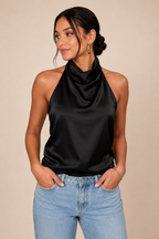 Women's Satin Halter Top, Halter Neck Backless Figure Enhancing Top